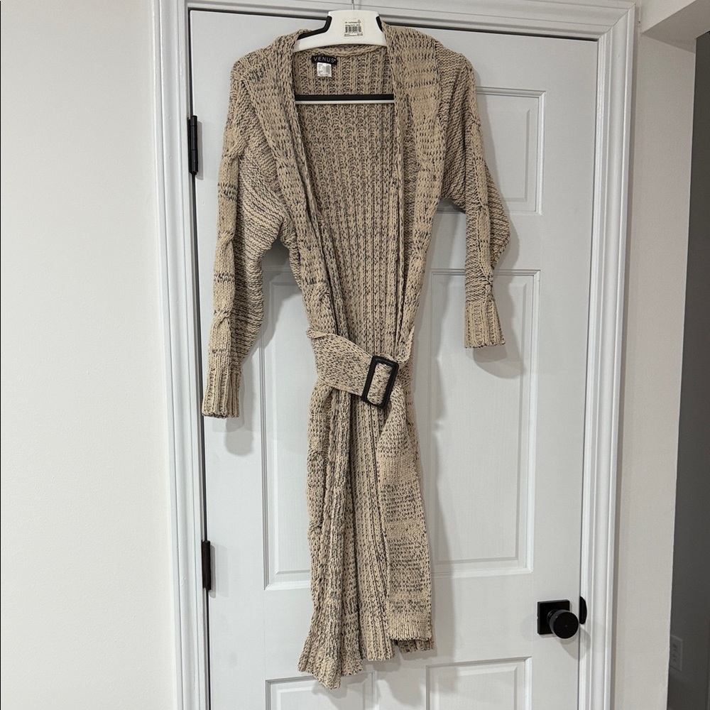 VENUS Textured Beige Knit Cardigan